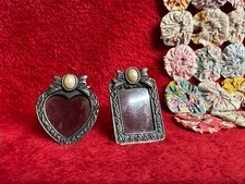 Set of 2 Mini Fashion Photo Frames in Antique Silvertone with Faux Pearl