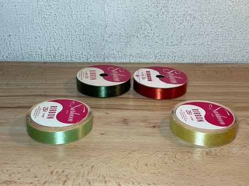 Vtg 3 Sasheen Christmas Ribbon Craft 3M USA 5/8” Green Rust Pastel Yellow Green - Picture 6 of 15