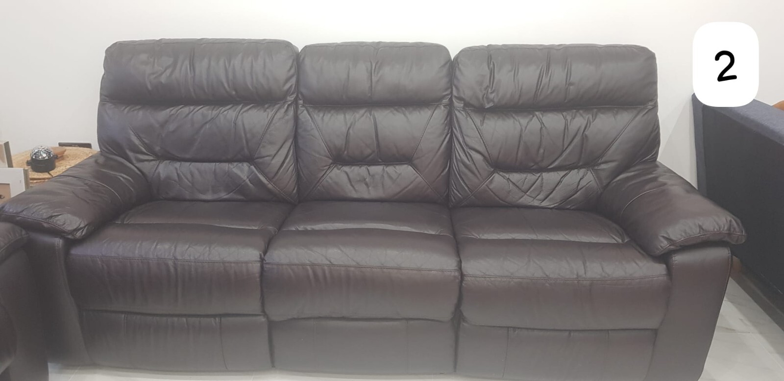 Dark Brown Leather 3 Seater Manual Recliner Sofa (x2), Excellent Condition eBay