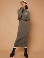 Letter Graphic Quarter Zip Split Hem Dress. Code/278