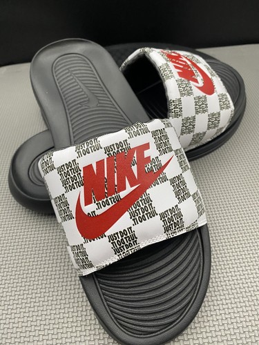 Nike Victori One Slide Mens Size 15 Black White Checkers Print Logo Slippers - Picture 7 of 14