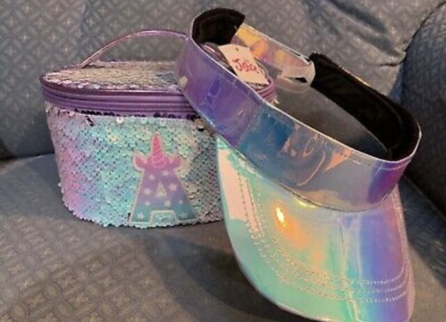 JUSTICE UNICORN INITIAL “A” TRAVEL CASE & SUN VISOR IRIDESCENT SHIMMER WOW!!