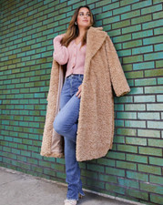 Nwt Express Belted Faux Fur Shearling Trench Coat Jacket Super Heavy! S Nude