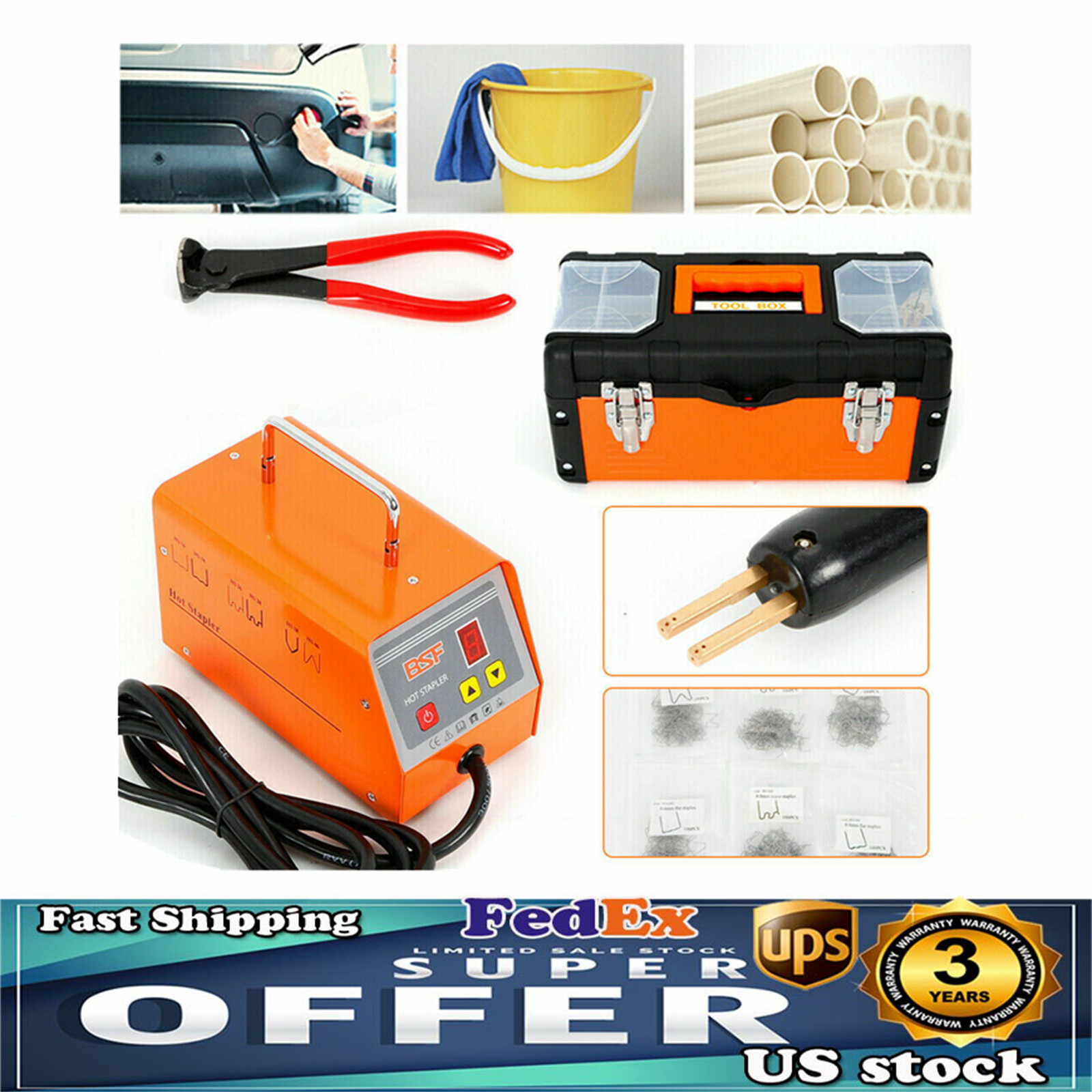 Hot Stapler Plastic Welder Car Bumper Repair Welding Gun Kit w/ 600 Staple Tool-image