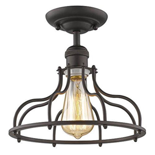 Jaxon Industrial-Style 1 Light Rubbed Bronze Semi-Flush Ceiling Fixture 10" Wide