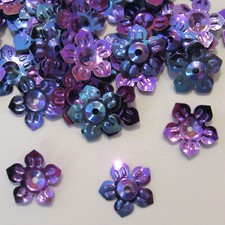Sequins 5 Petal Embossed Cupped Flowers Party Purple (Mixed) 13mm ~100 pieces