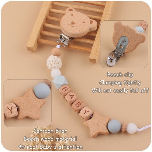Schnullerkette mit Namen Blume aus Silikon Natur Holz Junge&Mädchen Geschenk ♥♥♥ - Bild 4 von 13