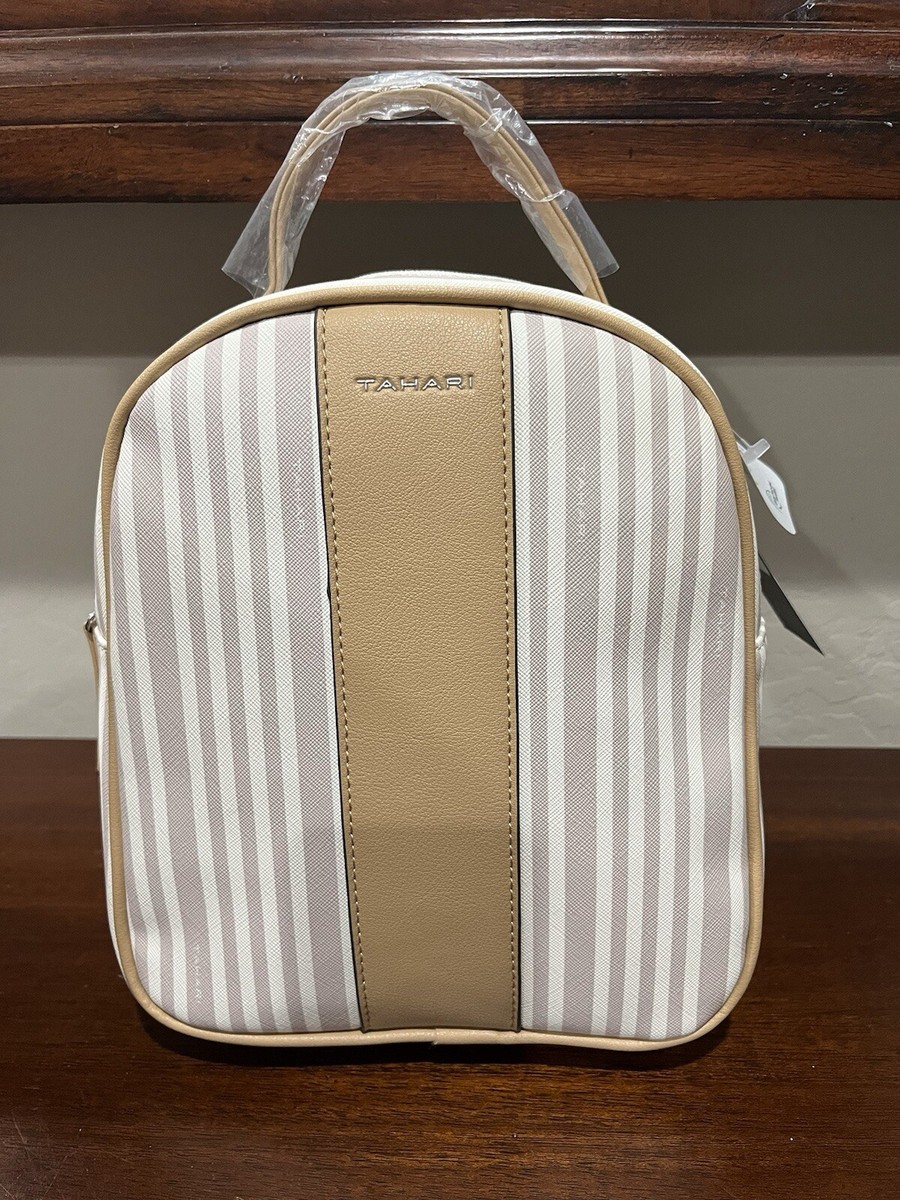 Tahari NWT Sand/Beige Striped Logo Mini Backpack Vegan  display picture 1