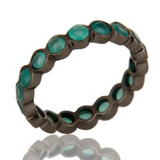 Black Rhodium 925 Silver Handmade Aqua Chalcedony Gemstone Band Ring Jewelry