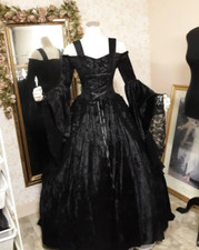 Gothic Black Wedding Dress with Off-the-shoulder Long Sleeves for the Bride HOT