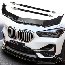 For BMW X1 2010-2023 Gloss Black Front Bumper Lip Spoiler Splitter + Strut Rods