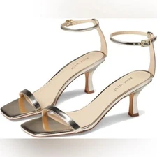 Nine West Rani Pump Heeled Sandals Minimalist Metallic Gold Sz 5.5