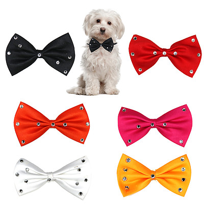  Cute Satin Diamante Bow Tie for Dogs or Cats. Pet Collar for Wedding etc