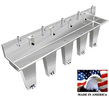 WASH UP HAND SINK 5 PERSON 108" PEDAL VALVE COLUMNS 2 WELDED DRAINS MADE IN USA