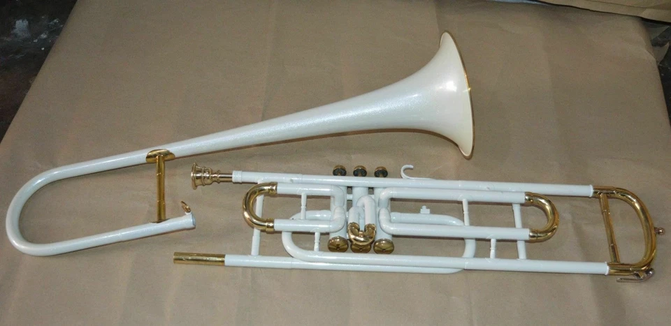 SUMMER SALE !! NEW WHITE BRASS FINISH Bb FLAT VALVE TRUMBONE FREE HARD CASE+M/P - Image 3 of 3