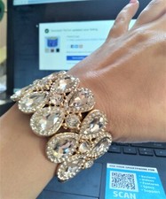 Crystal Rhinestone Cocktail Bridal Prom Bangle Bracelet Stretch Teardrop Wedding