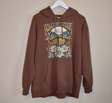 Volcom True To This Butterfly Mushroom Graphic Hoodie Brown XL 12 Floral