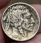 1921s Buffalo 5c, nice XF details coin 2-feathers variety, full horn, corrosion