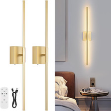 Dimmable Battery Operated Wall Sconce Set with Remote Control - Gold Finish