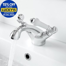 Traditional Basin Mixer Tap Sink Bathroom Monobloc Chrome Ceramic Lever Handles