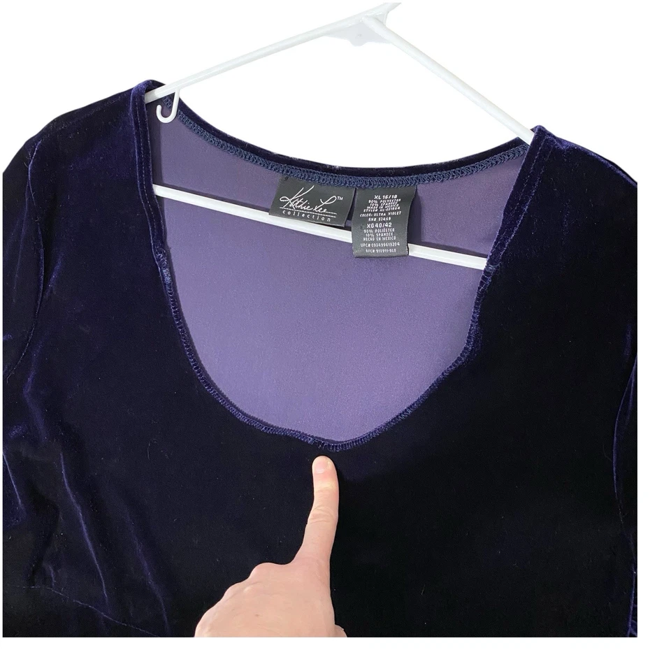 Maxi Vestido Vintage Años 90 KATHIE LEE Talla 1XL 16 18 Terciopelo Midi Capricho Romántico Foto 3 de 4