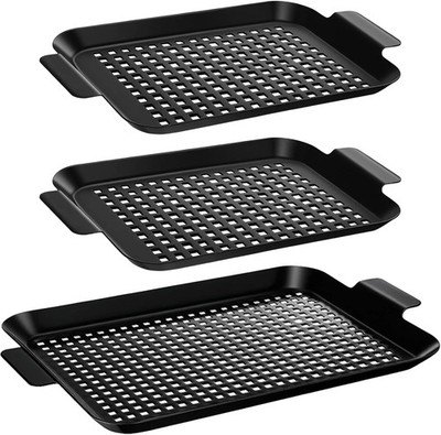 3 Pack Grill Tray for Outdoor Grill Stainless Steel Nonstick Grilling Baskets wi