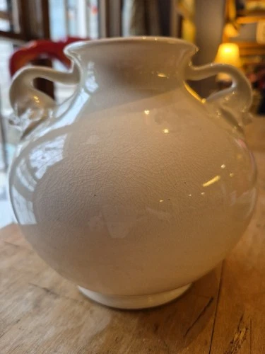 Vintage 1930s White Rare RumRill Red Wing  Pottery Elephant Head Handles Vase 6"