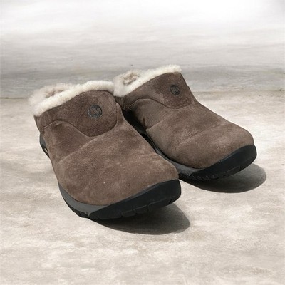 Merrell Encore Ice Bracken Slip On Clog Shoes Brown Suede Leather Women s Sz 9.5