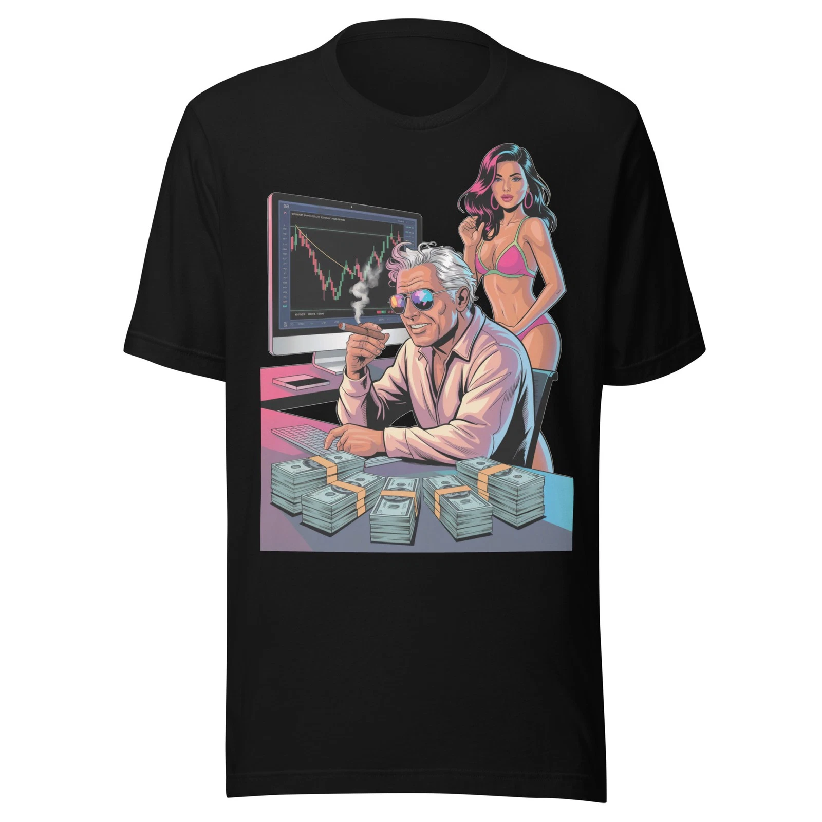 Retro Day Trader XRP BTC Neon Synthwave Nostalgic GTA6 Bitcoin Traders T-Shirt