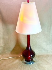 1960s Vintage Ruby Red Art Glass Table Lamp C...