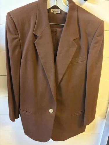Vintage brown Talbots one button worsted wool blazer Sz 16 shoulder pad 30" long
