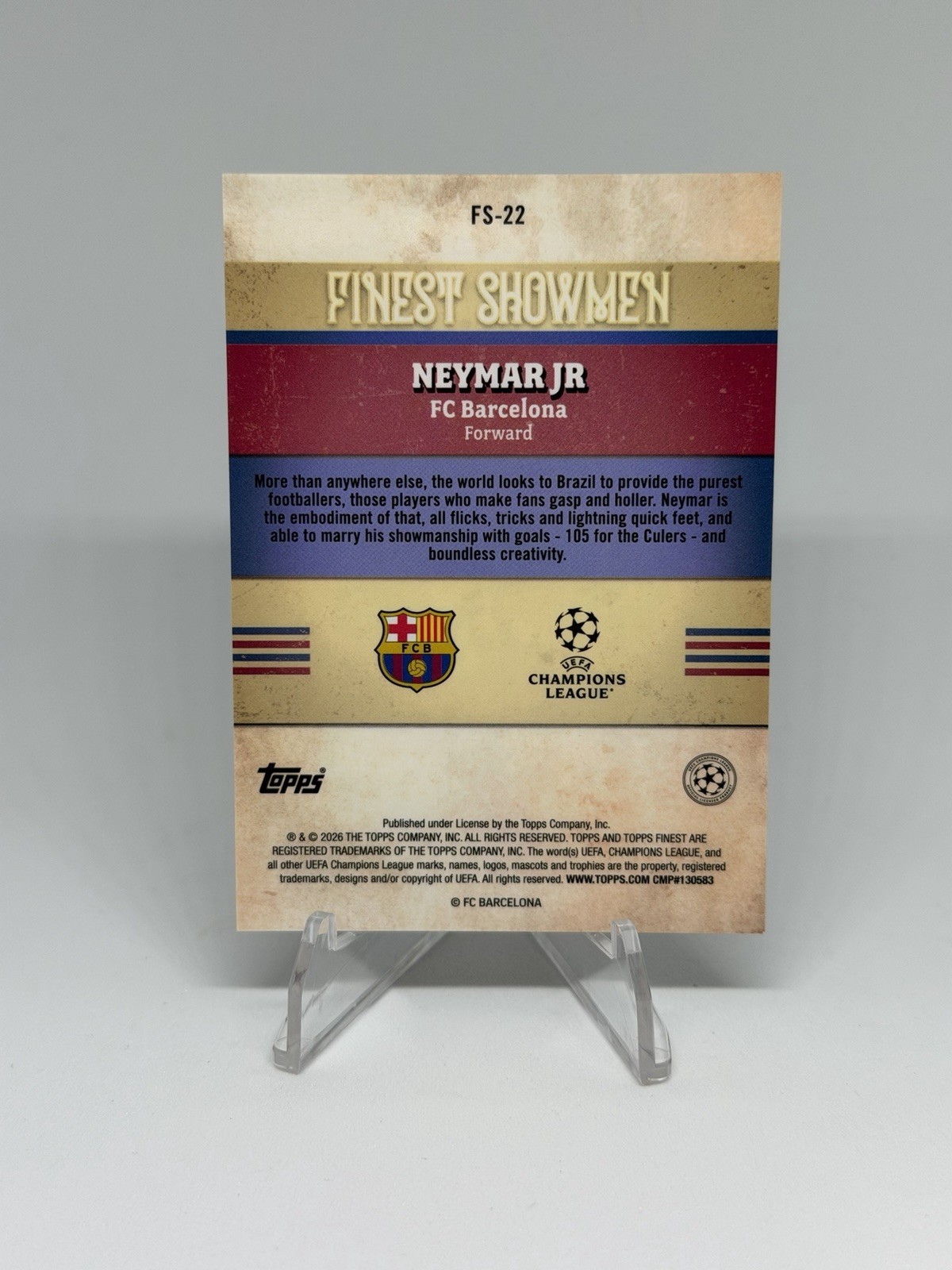 Topps Finest 25/26 UCC Neymar Jr Finest Showmen numbered /75 FS-22 view 3