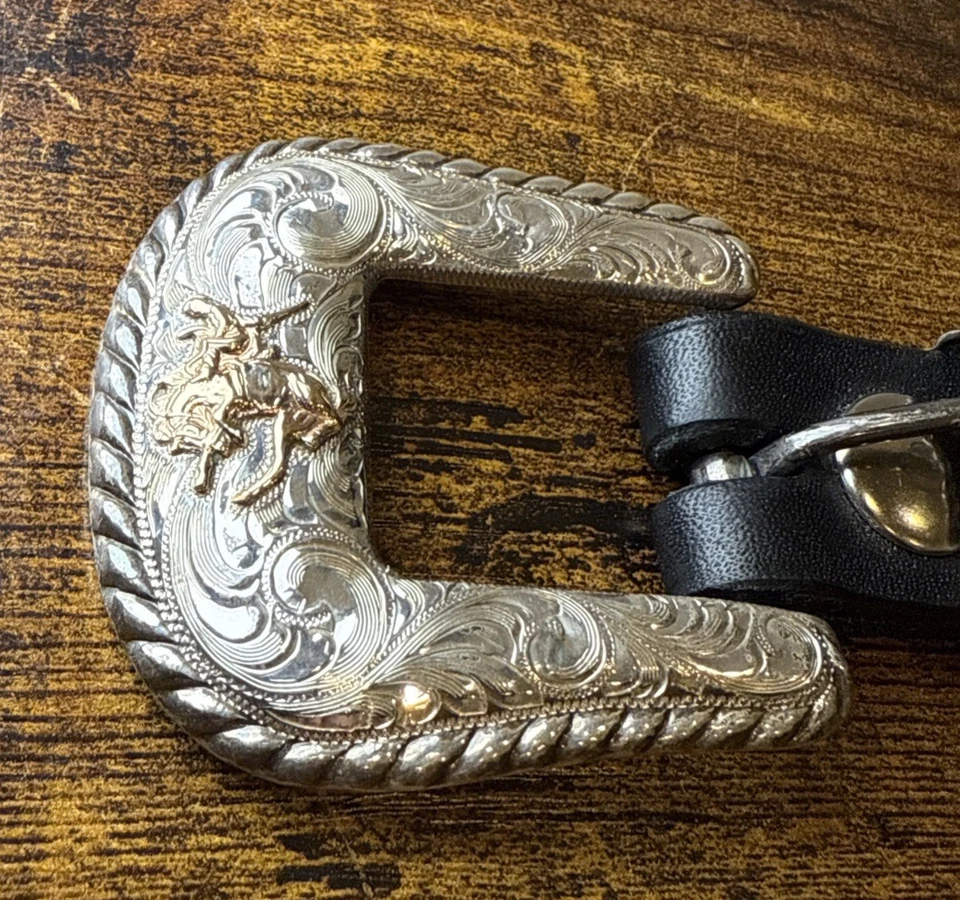 Vogt Elk Creek Hebilla Ranger Plata Esterlina + Cinturón de Cuero de 1" | Oro 14k Bronco Foto 2 de 4
