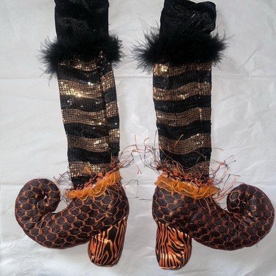 Pier 1 Halloween Witch Legs Decor - Set of 4 Purple & Orange Witchy