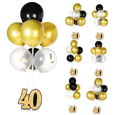 6 Set Birthday Party Decorations Balloon Centerpieces for Table, Black 40th