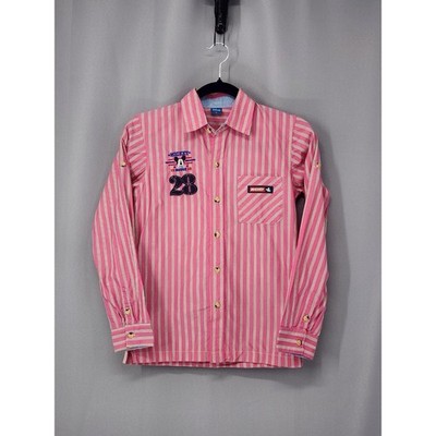 Disney Mickey Mouse Shirt Womens Size 10 Pink 1928 Memorial Shirt Stripe Casual