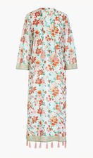 J Crew Caftan Dress Floral Midi Beach Cover Tunic Side Slits & Tassels Cotton XS