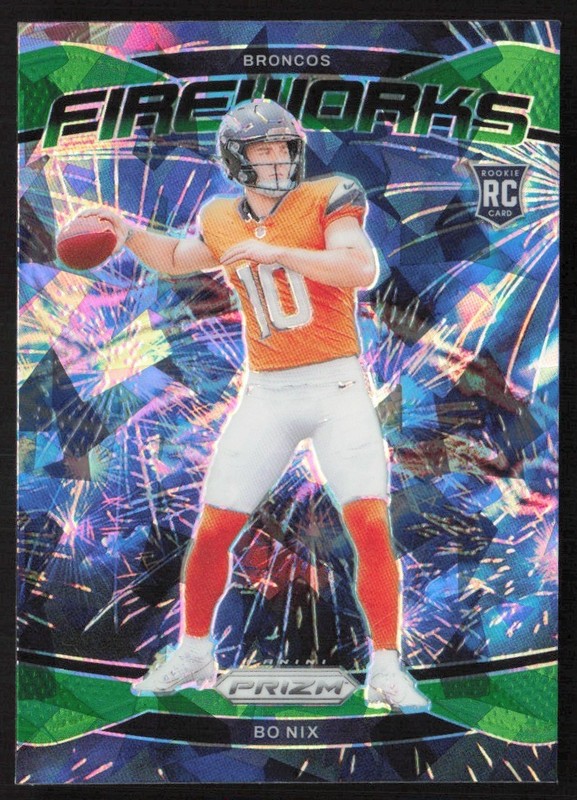 2024 Panini Prizm Fireworks Green Ice Bo Nix Rookie #23 TS7