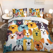 Cartoon Puppy Duvet Cover Queen Size, Kawaii Dog Animal Bedding Set for Girls...