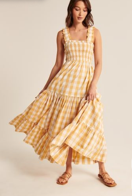 Abercrombie & Fitch Yellow Gingham Smocked Maxi Dress - Medium Perfect  Condition | eBay