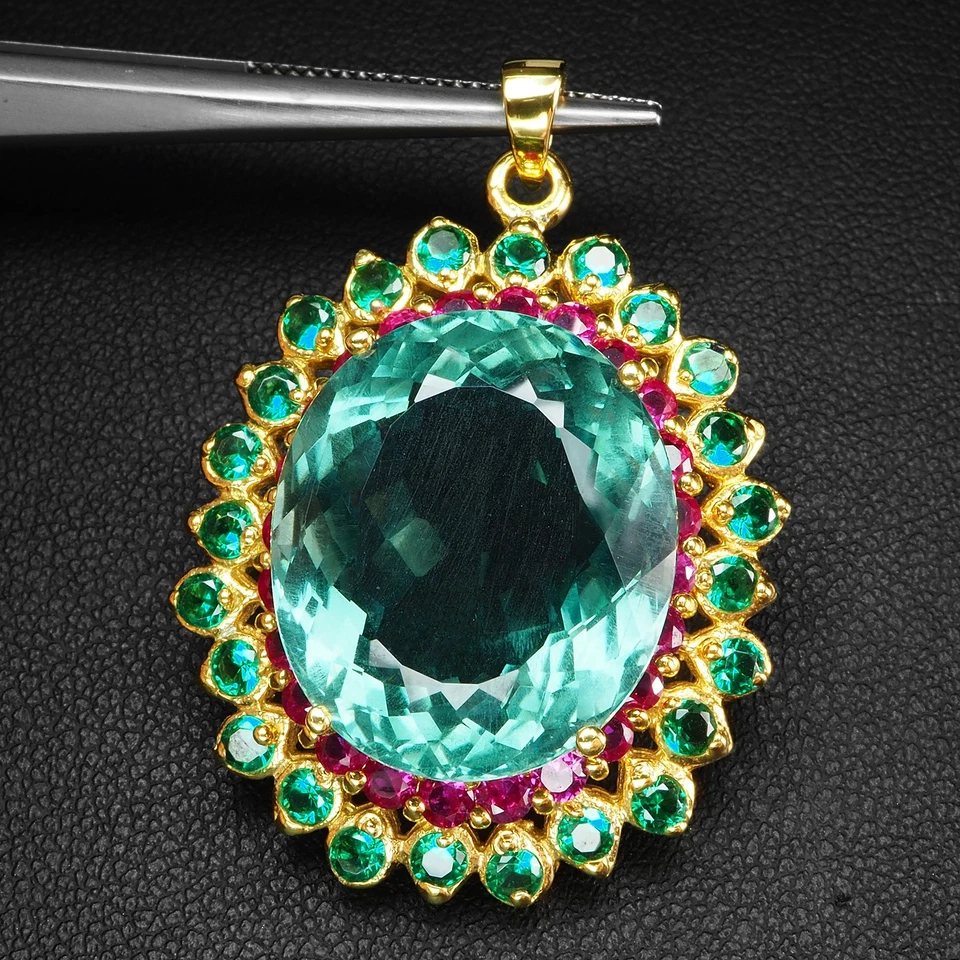 Colgantes de oro de 24 quilates de plata de ley 925 asombrosos turmalina verde azulado 21,90 quilates Foto 3 de 4