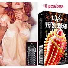 10pcs Adult Sensitive Orgasm Thin Latex Condoms Dotted Ribbed Stimulate Vaginal