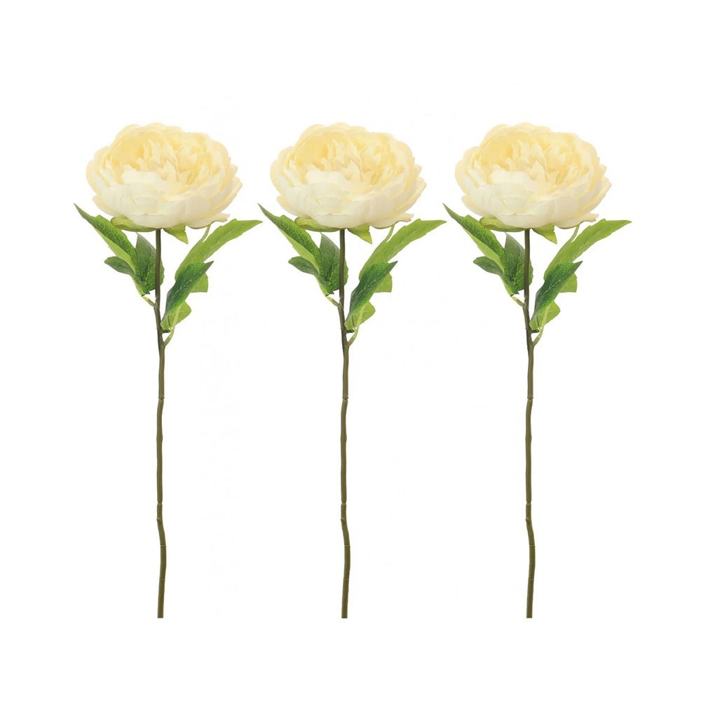 Pack of 3 Cream Faux Silk Artificial Garden Peony Flower Stems 56cm