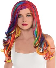 Rainbow Glam Wig Suit Yourself Fancy Dress Up Halloween Adult Costume Accessory