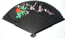 Vintage Ornate 9 Hand Fan Black floral flowers