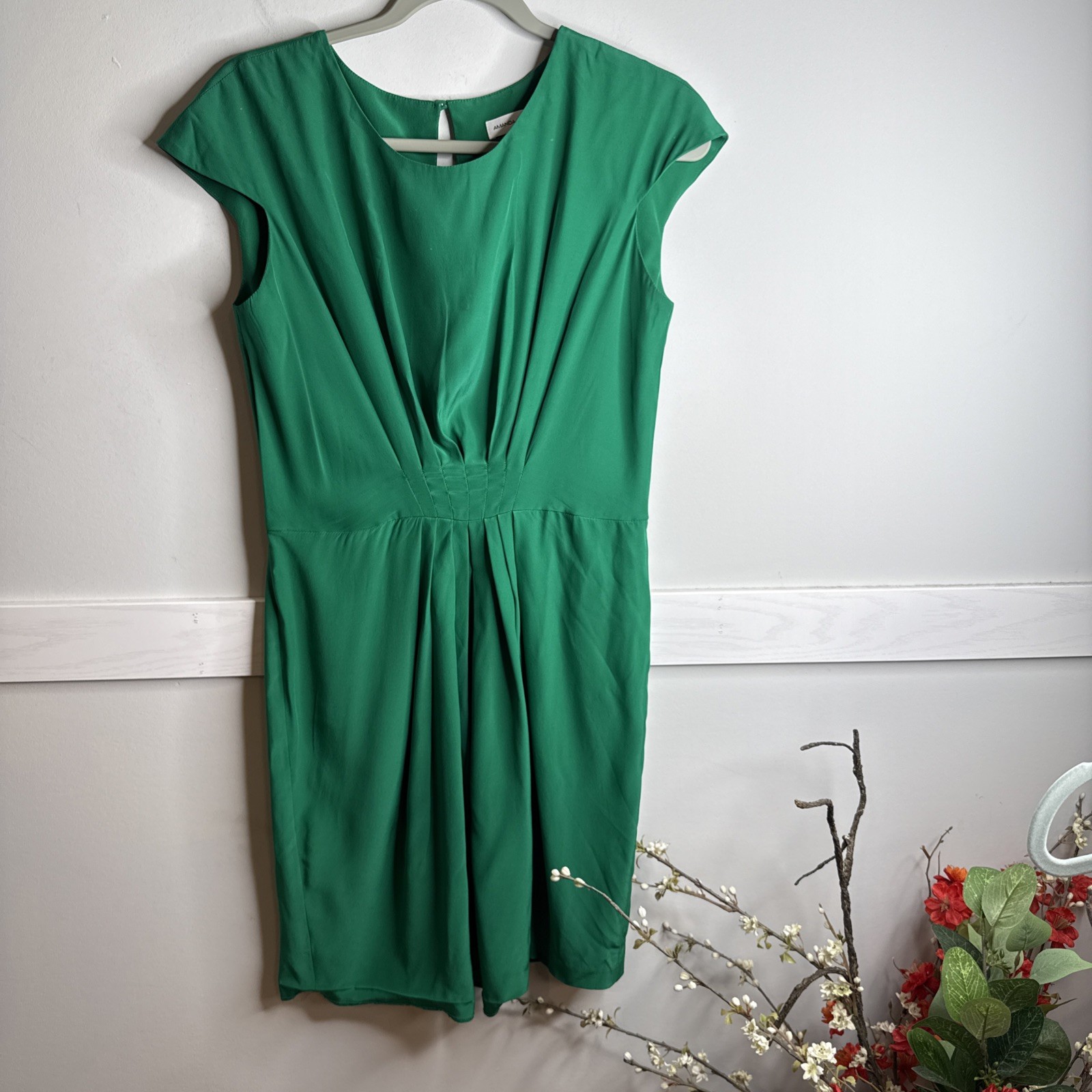 Amanda Uprichard Emerald Green Pintuck Pleat Silk Dress A-Line L see pics