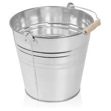 10L Galvanised Steel Metal Bucket Heavy Duty Water Coal Fire Wooden Handle