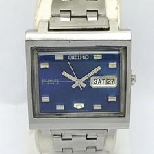 Orologio Uomo Seiko 5 Automatico Forma TV 6119-5000 Quadrante Blu Giorno/Data Vintage MUR9