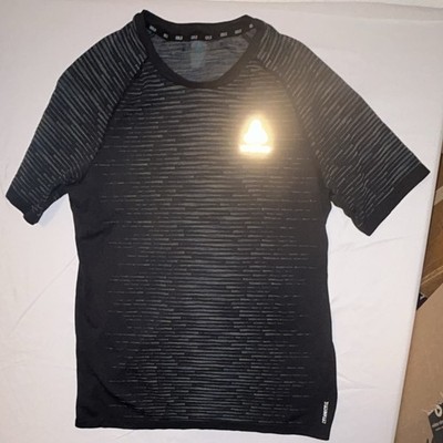 Odlo CERAMICOOL Men's M Black Blue Striped Lightweight Short Sleeve Knit T-Shirt