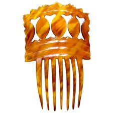 Victorian steer horn carved hair comb - NO US IMPORT FEES